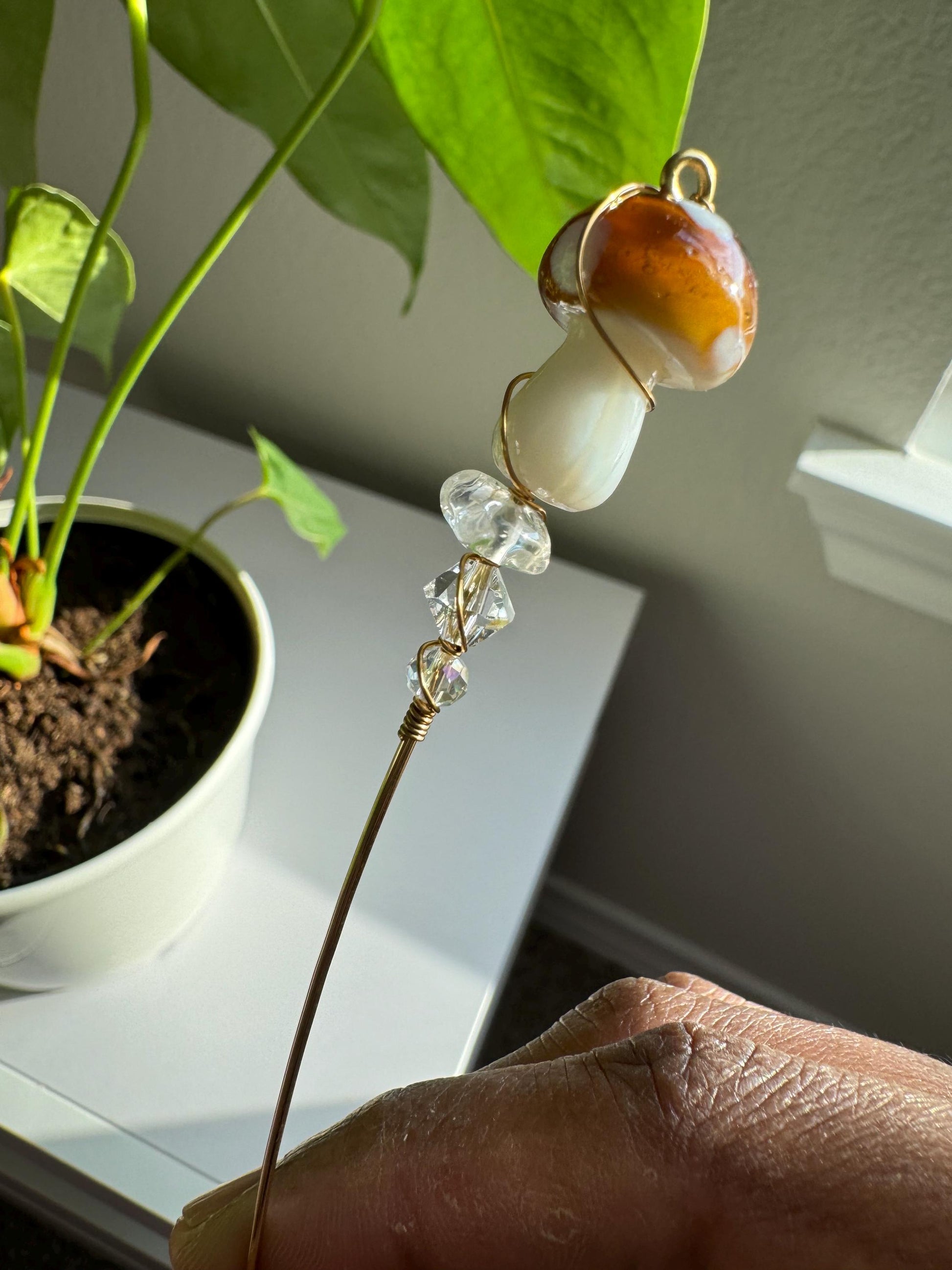 Plant decor, indoor plant pots, plant ornaments, crystals, plant lover gift, plant stakes, elegant floral garden charm for indoor plants