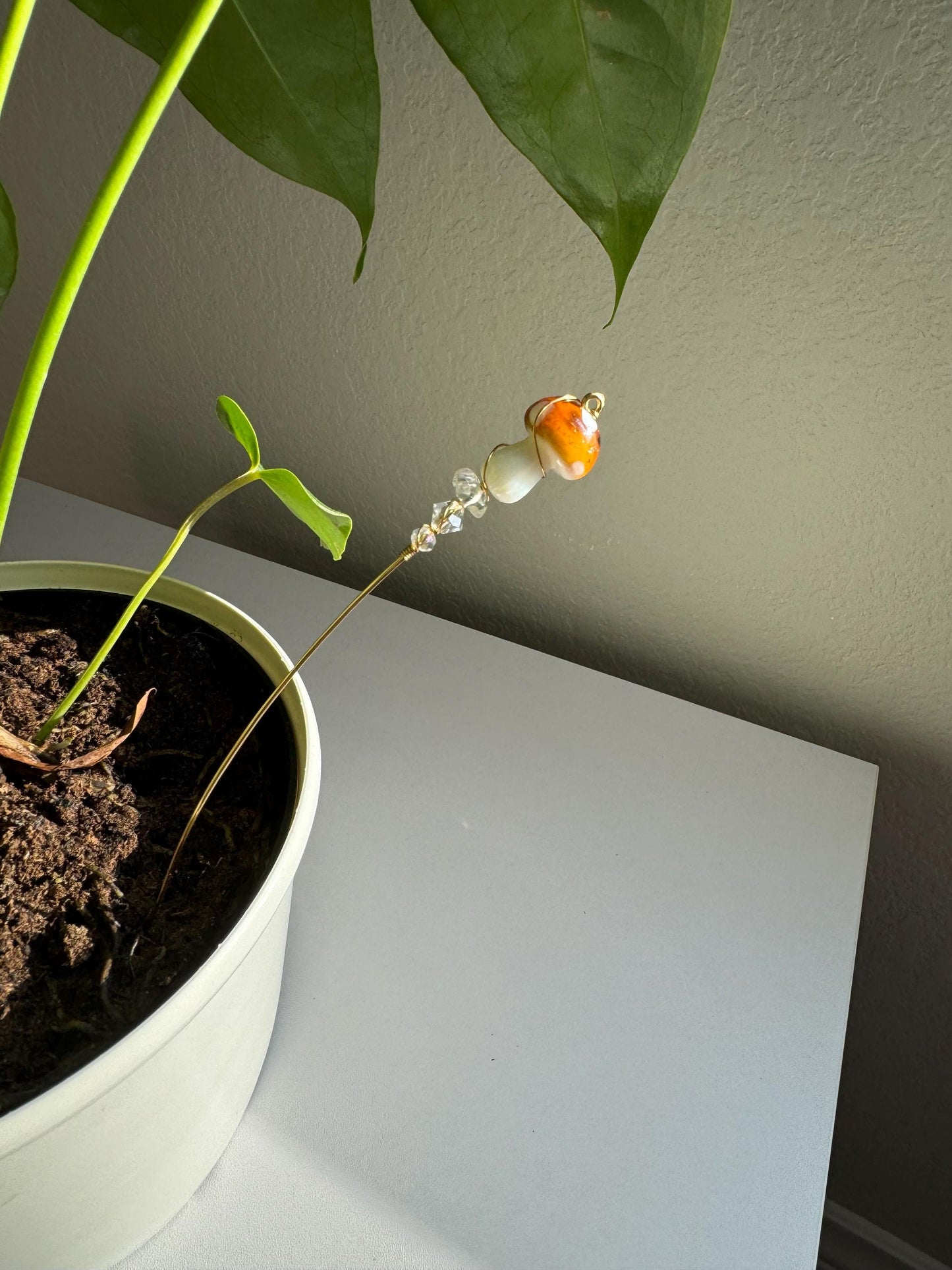 Plant decor, indoor plant pots, plant ornaments, crystals, plant lover gift, plant stakes, elegant floral garden charm for indoor plants