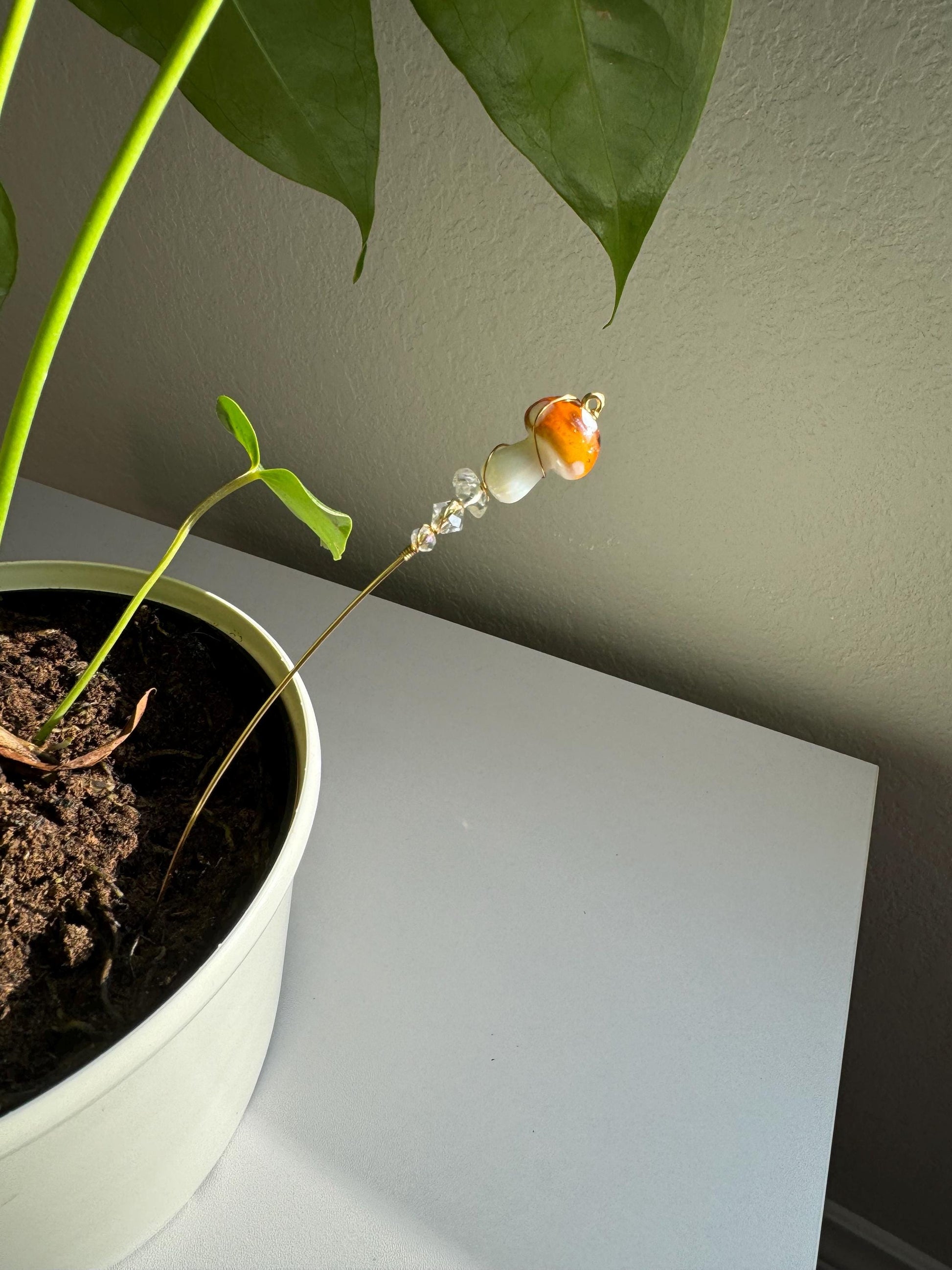 Plant decor, indoor plant pots, plant ornaments, crystals, plant lover gift, plant stakes, elegant floral garden charm for indoor plants