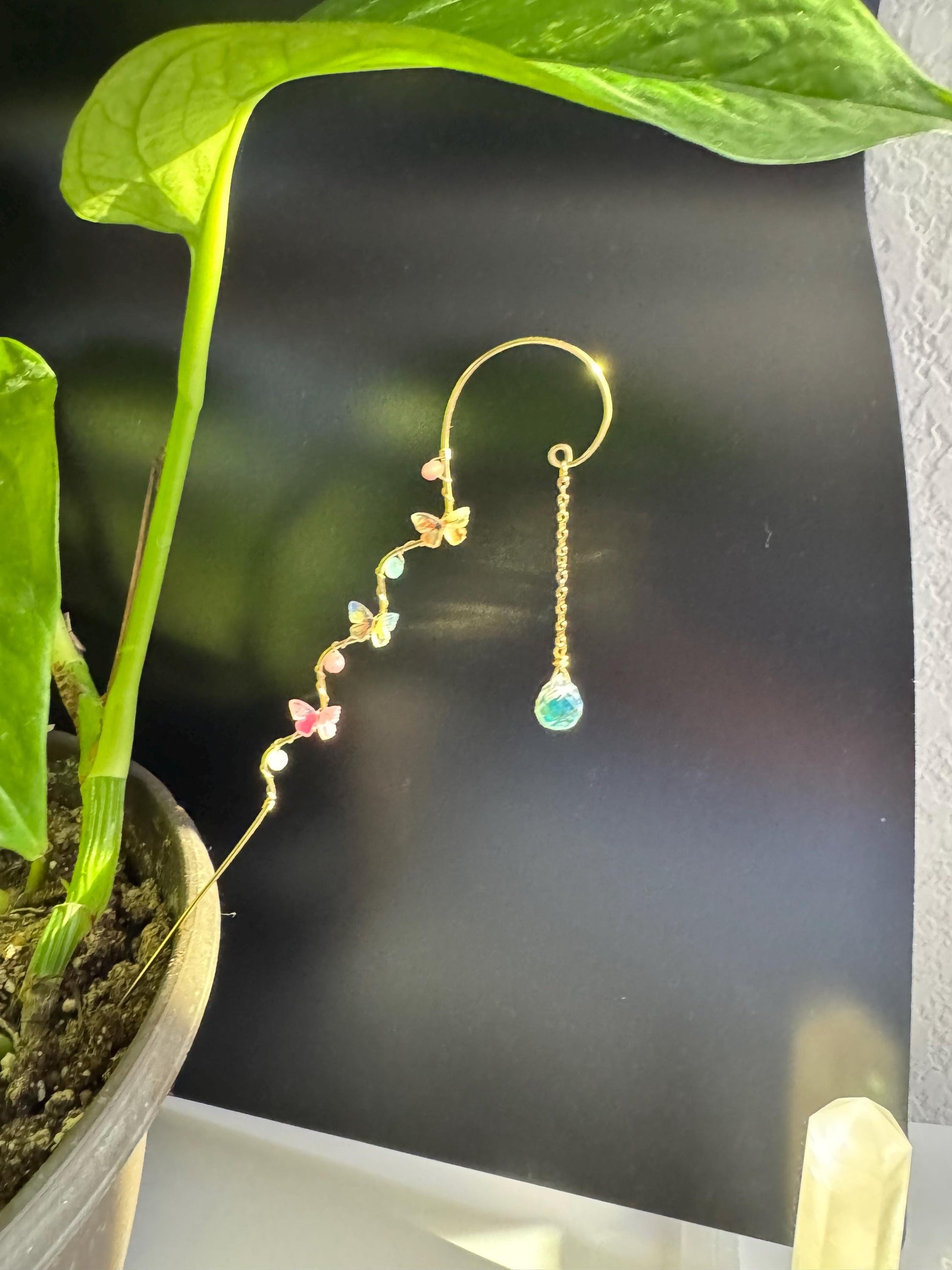 Whimsical Butterfly Plant Stake with Crystal Drop – Colorful Garden Decor | Fairy Garden Accessory | Sun Catcher for Houseplants