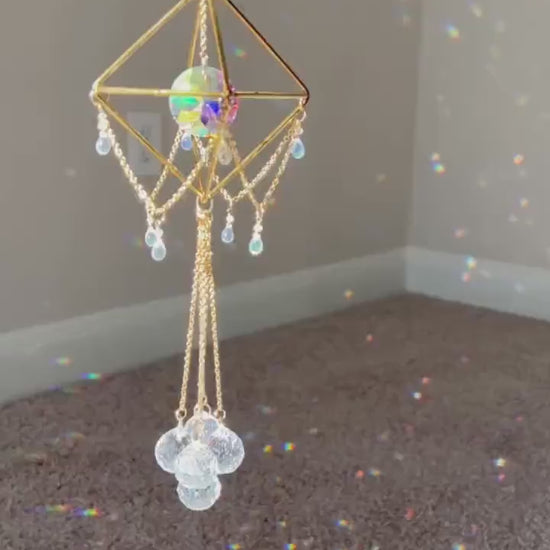 Sun catcher, suncatcher, crystal decor, wind chime, hanging window decor, rainbow maker, lightcatcher, reflections, mothers day gift, gold