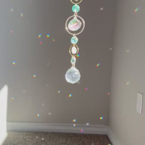 Sun catcher crystal, beach theme decor, shell decor, light catcher, thoughtful gift for beach love, mermaid decor, dream catcher, windchimes
