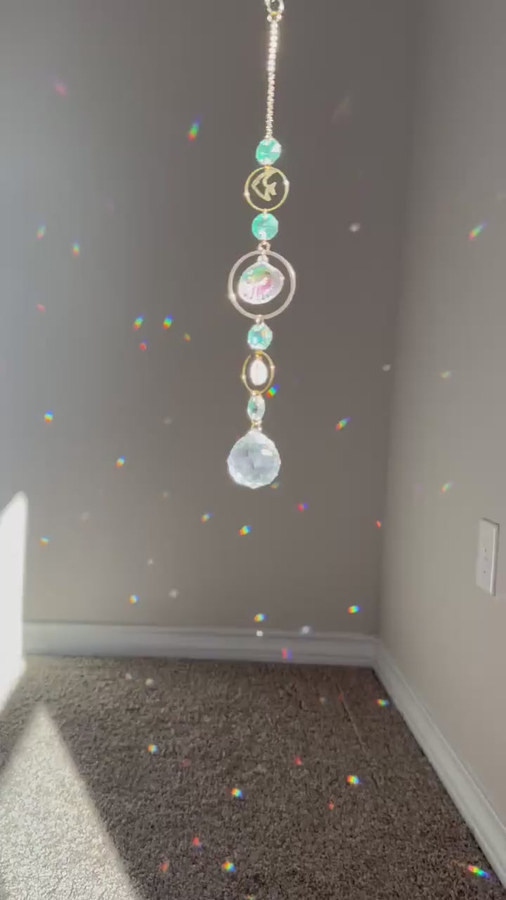 Sun catcher crystal, beach theme decor, shell decor, light catcher, thoughtful gift for beach love, mermaid decor, dream catcher, windchimes