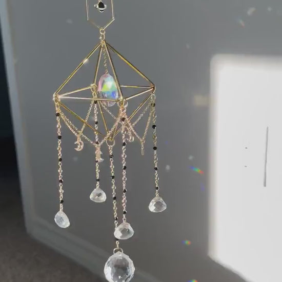 Suncatcher, sun catcher, light catcher, rainbow maker, window decor, home decor, prism, planet, black, wind chime, gift, housewarming