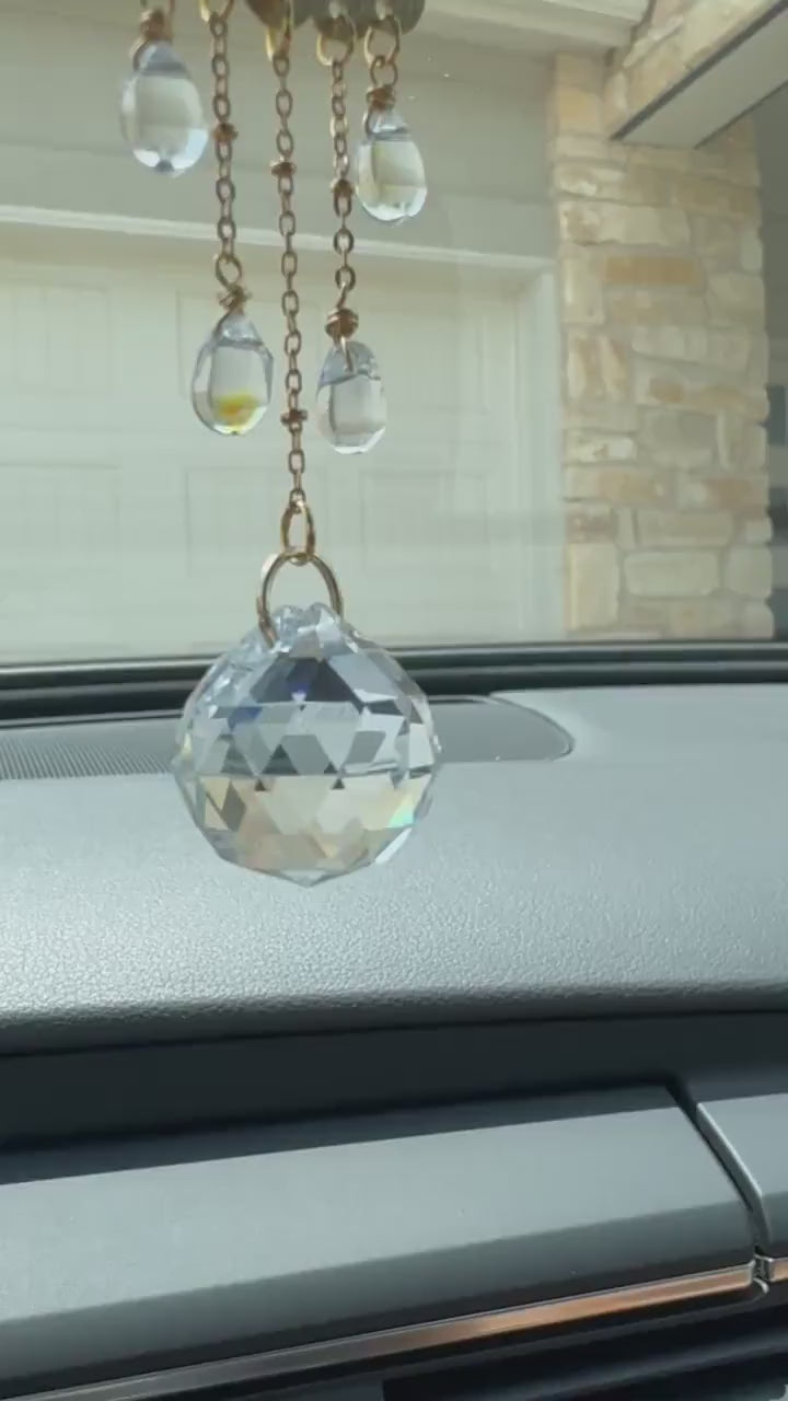 Car charm sun catcher rear view mirror accessory crystal rain cloud decor car crystal prism hanging keychain cute car gift suncatcher