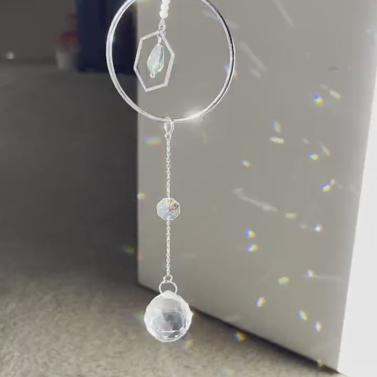 Sun catcher, suncatcher, silver sun catcher, dream catcher, home decor, birthday gift, prism, rainbow maker, meditation room,crystal, window