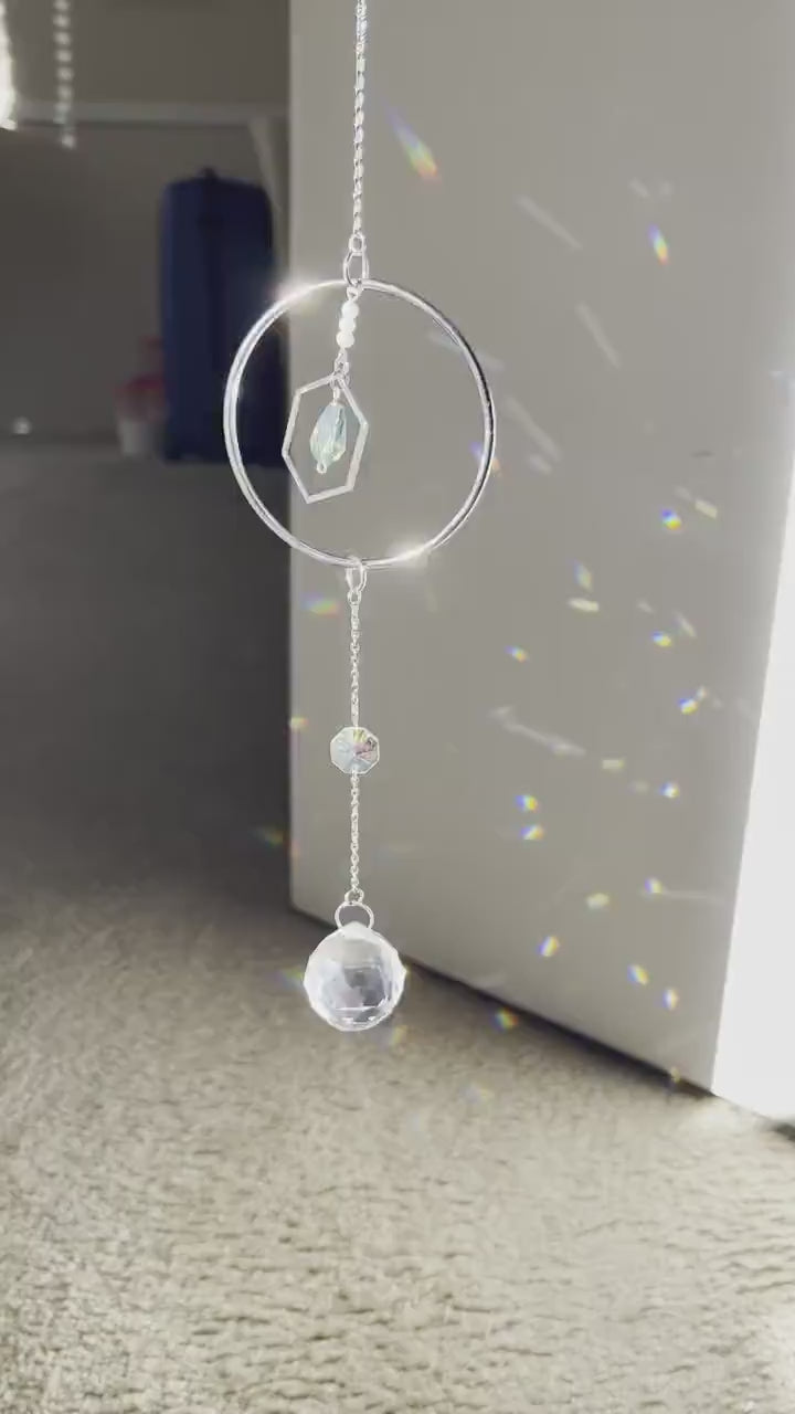 Sun catcher, suncatcher, silver sun catcher, dream catcher, home decor, birthday gift, prism, rainbow maker, meditation room,crystal, window
