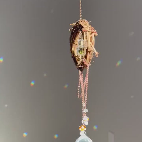 Suncatcher, mushroom light catcher, mushroom dreamcatcher, rainbow reflective home decor, handmade unique gift, boho prism suncatcher