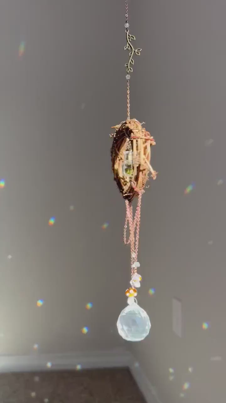 Suncatcher, mushroom light catcher, mushroom dreamcatcher, rainbow reflective home decor, handmade unique gift, boho prism suncatcher